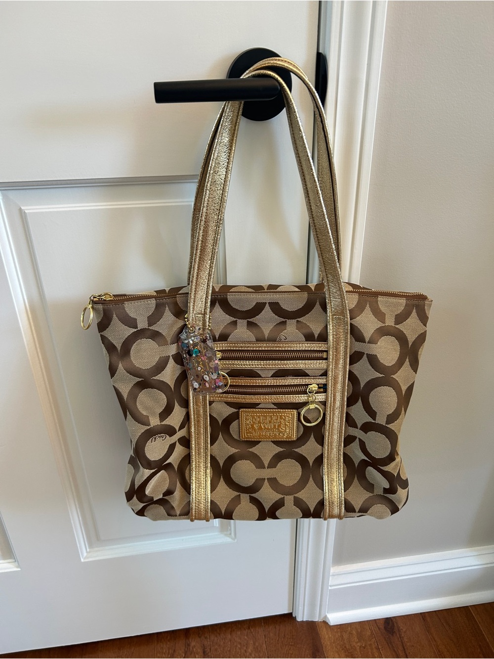 Coach Poppy Metallic Gold-Trim Signature Tote Bag